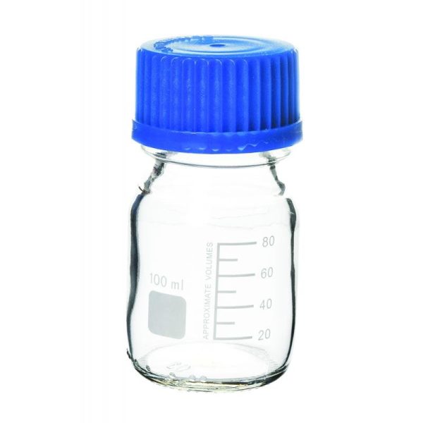 Reagent Bottle Transparent with Blue Screw Cap